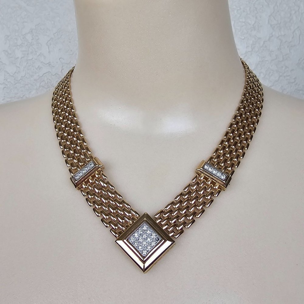 Avon Gold-Tone Mesh Necklace with Crystal Accents